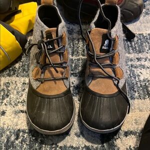 Sorel Black and Brown Winter Boots with Waterproof Design